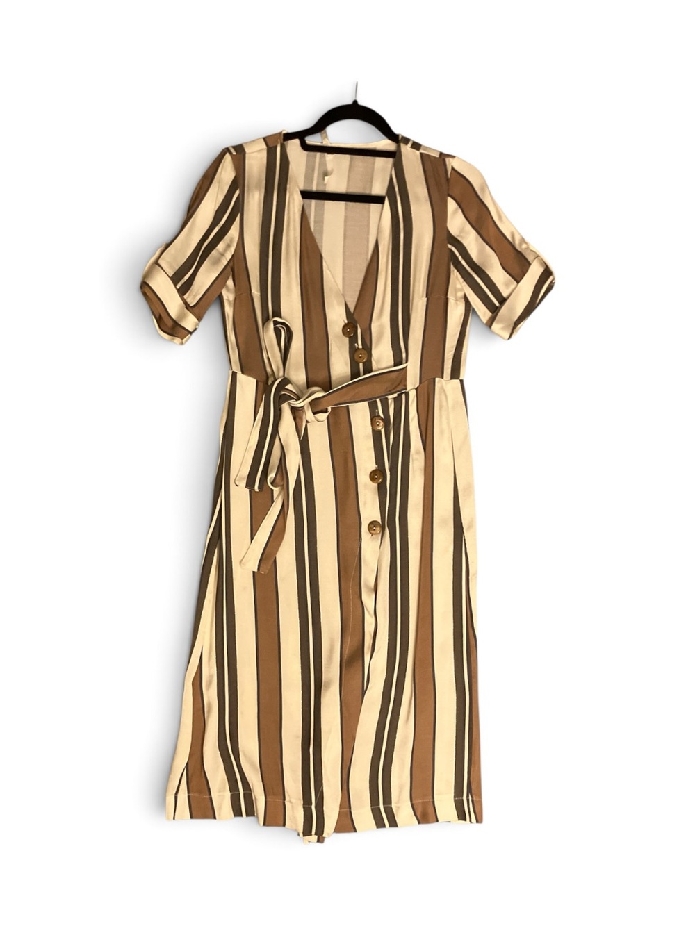 Made in Italy Button-Front Striped Midi Dress with Tie Waist